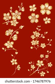 Branch of Cherry blossom on white.Vector illustration Sakura Flower,Nice Peach blossom isolated vector.Japanese floral.Nature background with blossom branch of sakura flower vector on isolate.