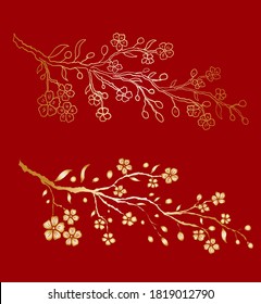 Branch of Cherry blossom on white.Vector illustration Sakura Flower,Nice Peach blossom isolated vector.Japanese floral.