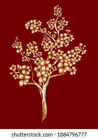 Branch of Cherry blossom on white.Vector illustration Sakura Flower,Nice Peach blossom isolated vector.Japanese floral.