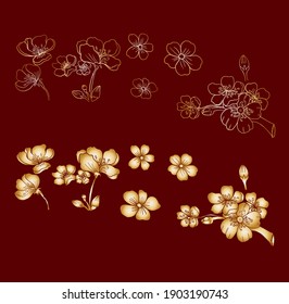 Rama de la flor del cerezo en blanco. Ilustración vectorial Sakura Flower, flor de la meseta Niza aislada vector.Floral japonesa.