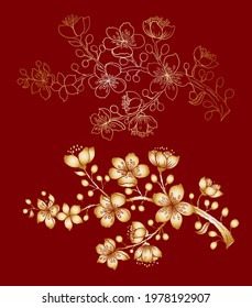 Branch of Cherry blossom on white.Vector illustration Sakura Flower,Nice Peach blossom isolated vector.Japanese floral.