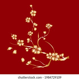Branch of Cherry blossom on white.Vector illustration Sakura Flower,Nice Peach blossom isolated vector.Japanese floral.Nature background with blossom branch of sakura flower vector on isolate.