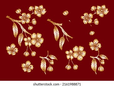 Branch of Cherry blossom on white.Vector illustration Sakura Flower,Nice Peach blossom isolated vector.Japanese floral.