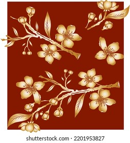  Branch of Cherry blossom on white.Vector illustration Sakura Flower,Nice Peach blossom isolated vector.Japanese floral.