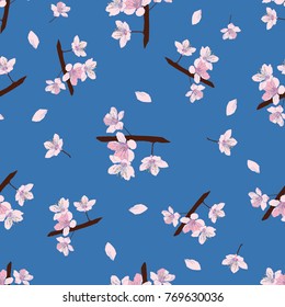 The branch of cherry blossom pattern in blue background