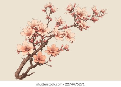 Branch of the Cherry blossom tree with flowers, illustration