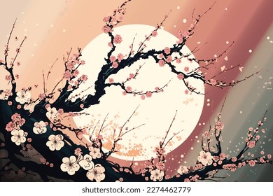 Zweig der Kirschblüte im Frühlingsdesign, Vektorhintergrund