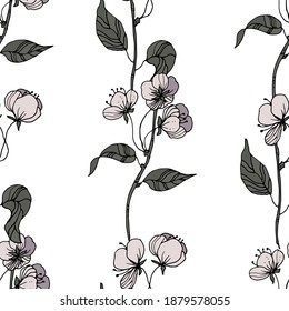 Branch with cherry flowers. Vector illustration. Seamless  pattern.