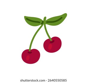 Branch of cherry icon. Twig with leaves, ripe red berries. Sprig of fruit tree. Healthy food, crop of garden, fresh harvest of orchard for eating. Flat isolated vector illustration on white background