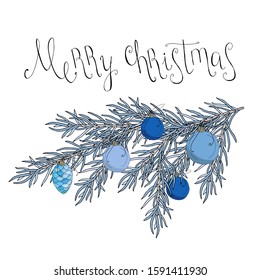 
A branch with Christmas decorations. Elements for New Year's design.