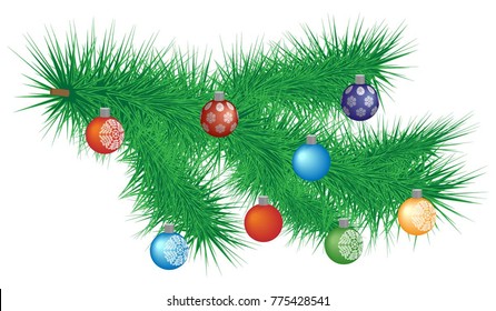 Branch of a Christmas tree with balls