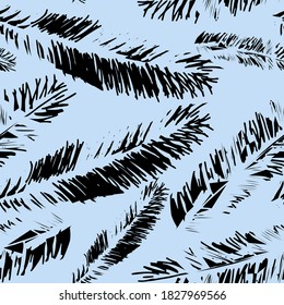 Branch Christmas tree in black light blue background  vector pattern  Suitable for fabric  textile  paper