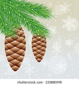 branch of christmas tree with  cones,vector illustration