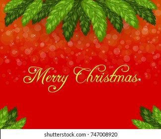 branch Christmas tree on red background flat
