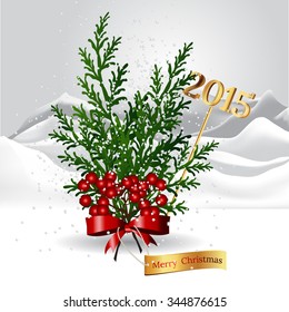 Branch of Christmas tree with pine cones,