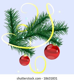 Branch of christmas tree with red balls