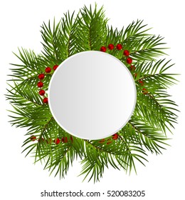 branch christmas wreath with space for text (greeting, ad etc.), christmas round white frame