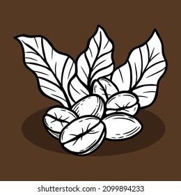 Branch of coffee with beans and leaf hand drawn for Shop Cafe Restaurants illustration