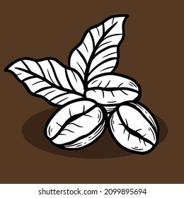 Branch of coffee with beans and leaf hand drawn for Shop Cafe Restaurants illustration