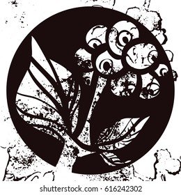 Branch of coffee tree with leaves and beans. Vector art illustration on texture. 