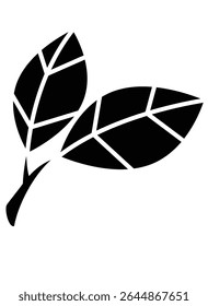 Ramificação com um par de folhas estêncil - imagem de silhueta vetorial para logotipo ou pictograma. Parte de uma planta, - silhueta de folhas para estêncil