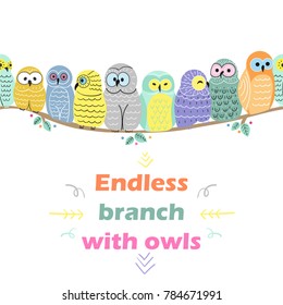 Branch with cute owls. 