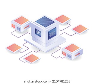 Servidor de datos de sucursal en ilustración isométrica