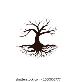 Branch dead tree vector icon with roots