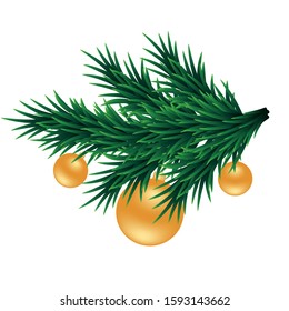 Branch of decorated tree with ornaments, vector illustration