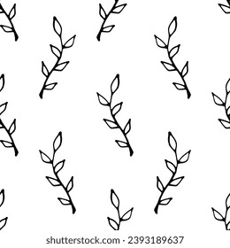 Branch doodle vector seamless pattern on white background