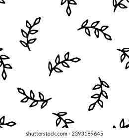 Branch doodle vector seamless pattern on white background