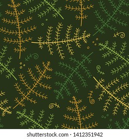 Branch of a fern seamless pattern. Fern leaf on a blue backdrop. Vector background for fabric, textile, wallpaper, posters, gift wrapping paper, napkin, pajamas. Print for children, baby, kids.