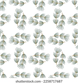 Branch of fir-tree. Doodle coniferous tree. Winter festival seamless pattern.