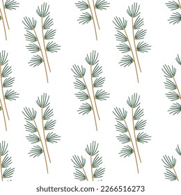 Branch of fir-tree. Doodle coniferous tree. Winter festival seamless pattern.
