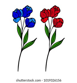 Branch flower with leaves vector illustration. Doodle style. Design, print, decor, textile, paper