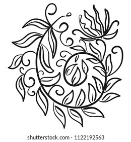 Branch with flower. Sketch. Vector illustration
