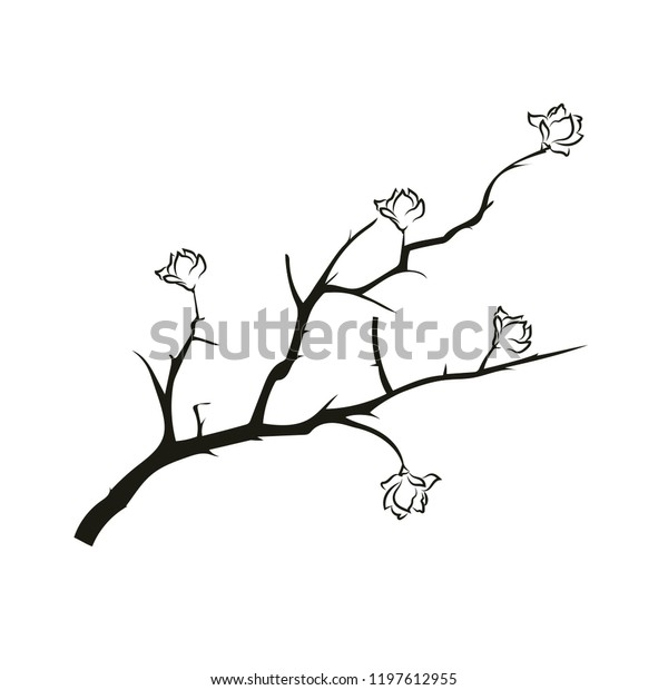 Branch Flowers Beautiful Stencil Design Object Stock Vector (Royalty