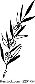 branch with flowers illustration. Hand-drawn doodles illustration. Line art. Icon