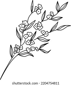 branch with flowers illustration. Hand-drawn doodles illustration. Line art. Icon