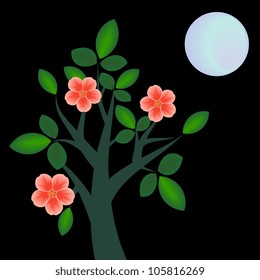 Branch with flowers at night