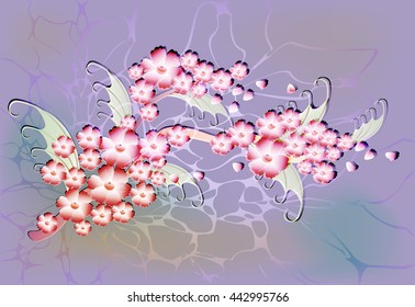 Branch with flowers on a light blue background. EPS10 vector illustration