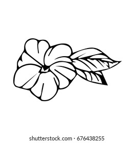 Branch with flowers on white background illustration. Doodle style. Design icon, print, logo, poster, symbol, decor, textile, paper, card. 