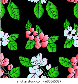 Branch with flowers on white background illustration. Doodle style. Design icon, print, logo, poster, symbol, decor, textile, paper, card. 
