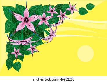 Branch with flowers on a yellow background
