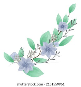 A branch with flowers is painted in watercolor.