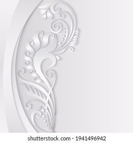 Branch with flowers paper cut vector vintage illustration. Engraved decorative nature elements and objects. Greeting card template