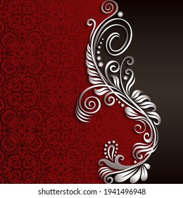 Branch with flowers paper cut vector vintage illustration. Engraved decorative nature elements and objects. Greeting card template