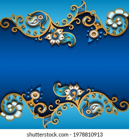 Branch with flowers paper cut vector vintage illustration. Engraved decorative nature elements and objects. Greeting card template