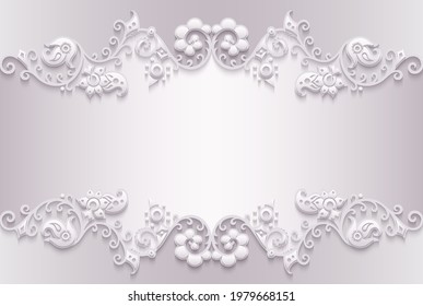Branch with flowers paper cut vector vintage illustration. Engraved decorative nature elements and objects. Greeting card template
