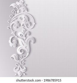 Branch with flowers paper cut vector vintage illustration. Engraved decorative nature elements and objects. Greeting card template